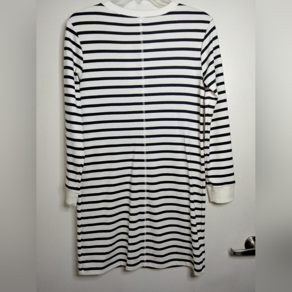 Old Navy (Sz M) Navy & Cream Stripe Cotton Blend LS Lace-Yoke French Terry Dress - Picture 8 of 11
